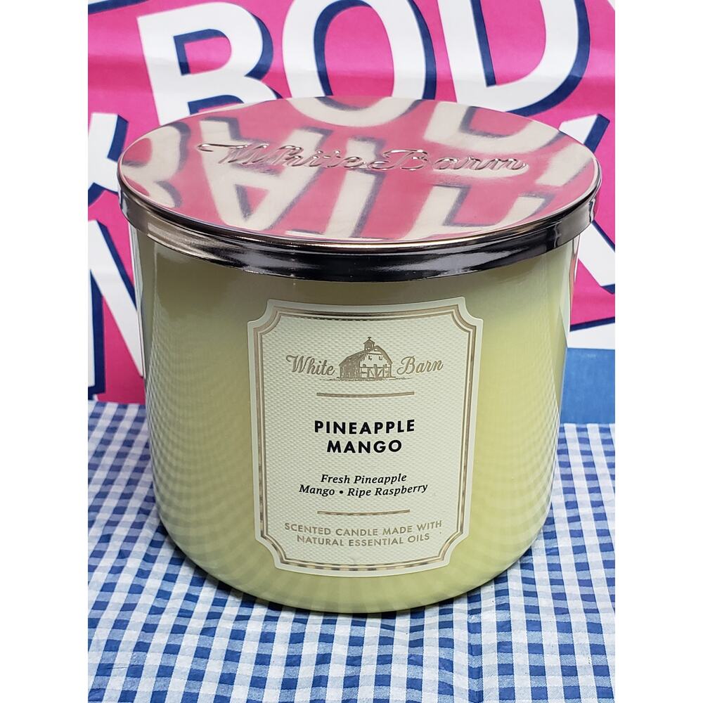 BBW Pineapple Mango Shiny Yellow White Barn Large 3 Wick Candle Home Fragrance